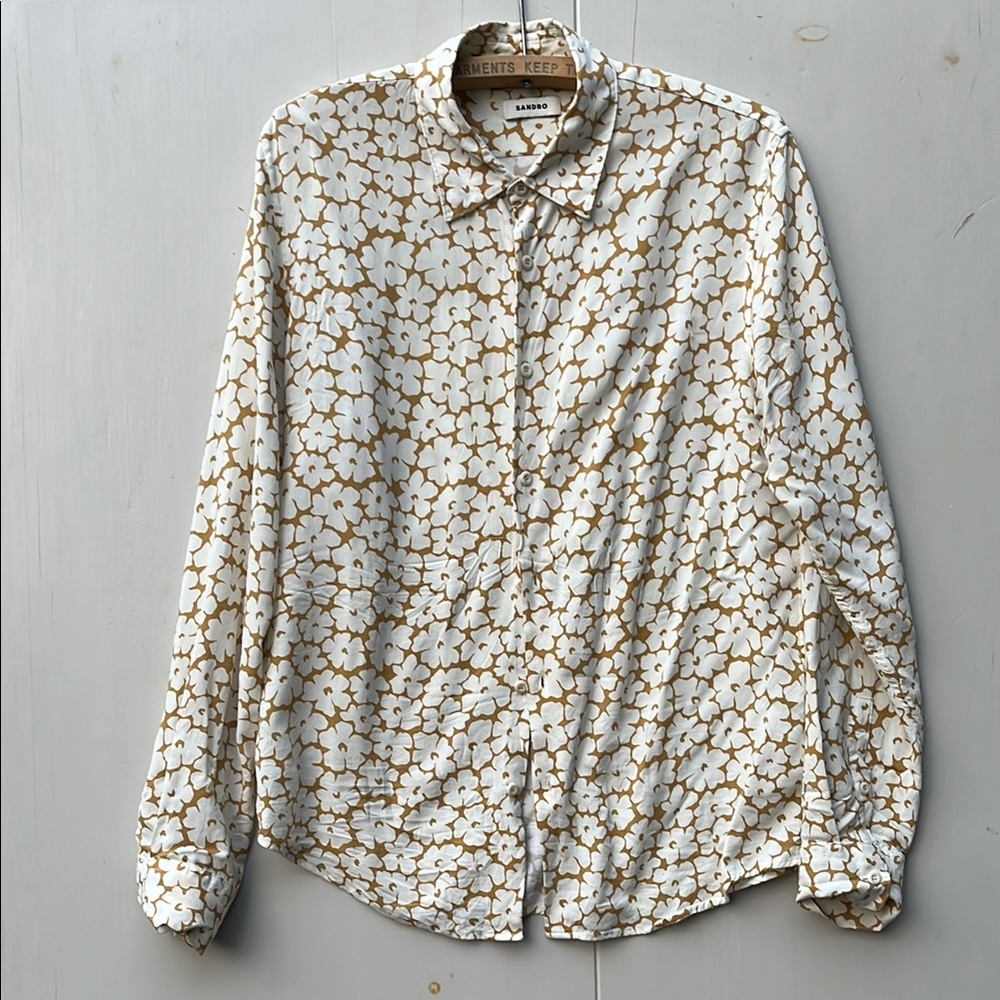 Sandro White and Gold floral button-up shirt